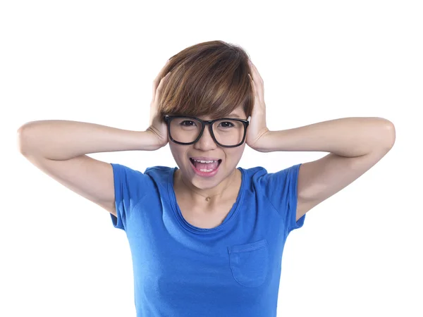 Tomboy Aziatische Chinees meisje op zoek in blauw — Stockfoto