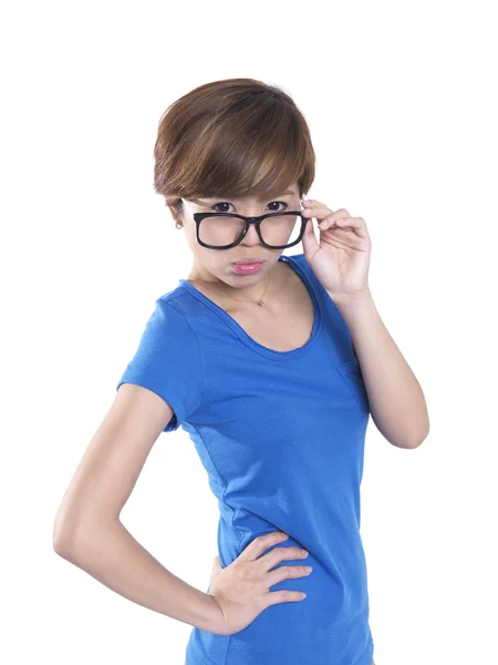 Tomboy looking asian chinese girl in blue Stock Picture