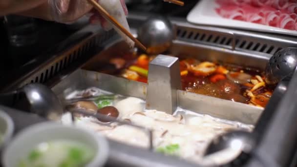 Asian steamboat buffet close up — Stock Video