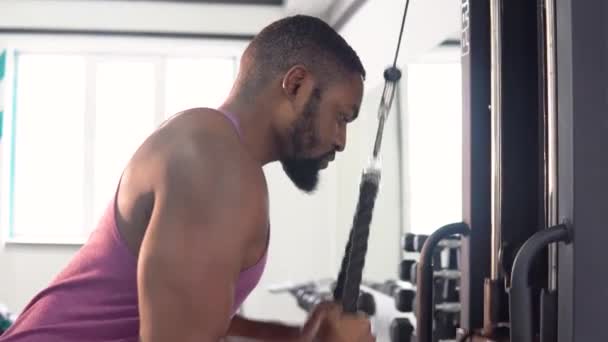 Αφρικανική αμερικανική γενειοφόρος άνθρωπος προπόνηση στο γυμναστήριο — Αρχείο Βίντεο