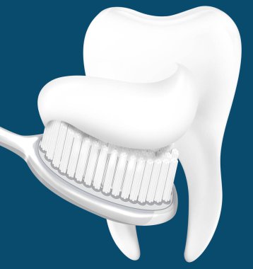 Beyaz diş macunu resimli diş fırçası mavi arkaplan