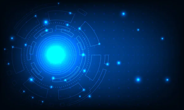 リアルな光でダークブルーの円 線とドット粒子の表面を持つ技術の背景 グローバル化とコンピュータビジネスの革新 — ストック写真