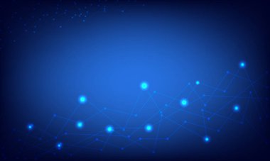 Soyut mavi teknoloji arka planında parlak bir çizgi ve nokta bağlantısı var. Ağ ve iletişim şablonu satır ile birbirine bağlandı.