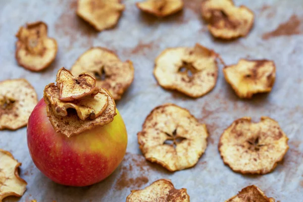 Apple chips baked in the oven with cinnamon