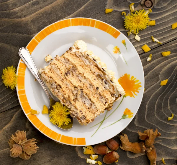 Hazelnut cake on plate — Stock Photo, Image