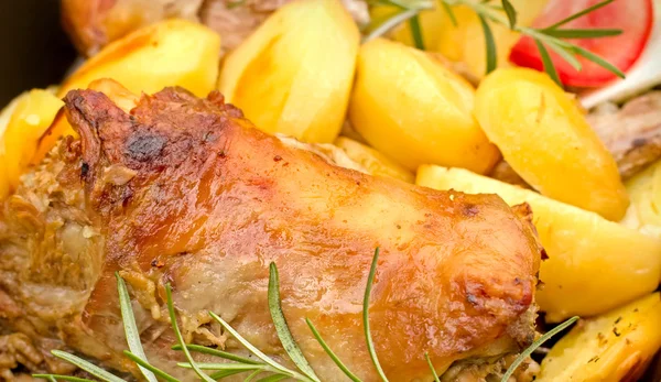 Roast Lamb Roast Potato Meat Seasoned Herbs — Stock Photo, Image