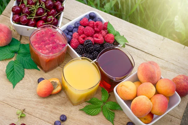Gesunder Fruchtsaft - Smoothie und Bio-Früchte — Stockfoto