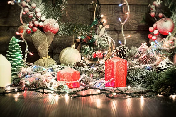 Рождественская Ночь Дома Рождественские Украшения Столе — стоковое фото