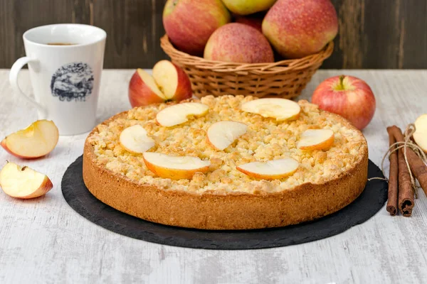 Apple Pie Cup Coffee Homemade Apple Pie Rustic Table — Stock Photo, Image