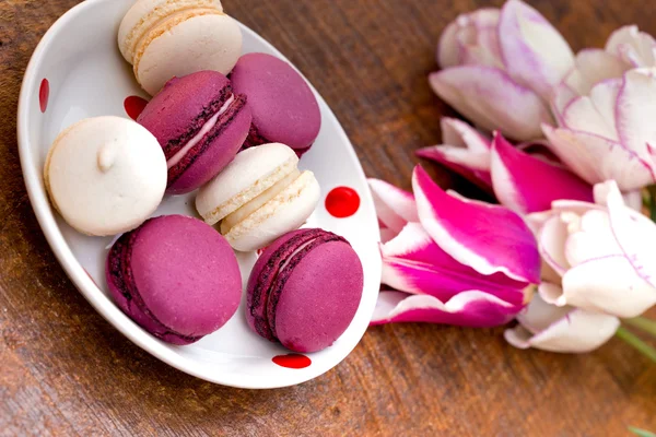 Macaroons - macarons and tulips — Stock Photo, Image