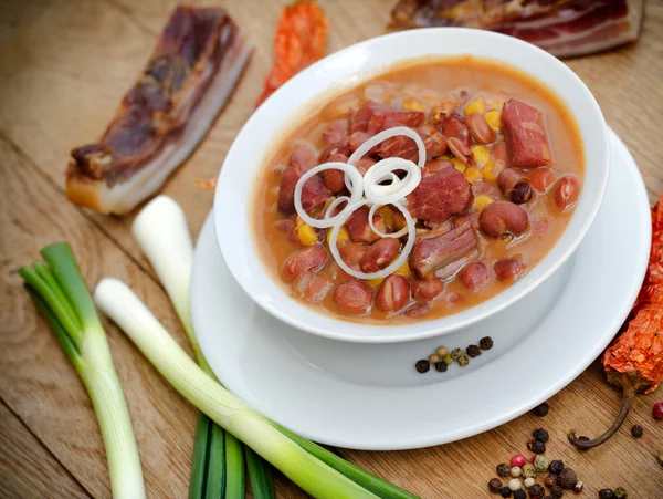 Beans with smoked meat — Stock Photo, Image