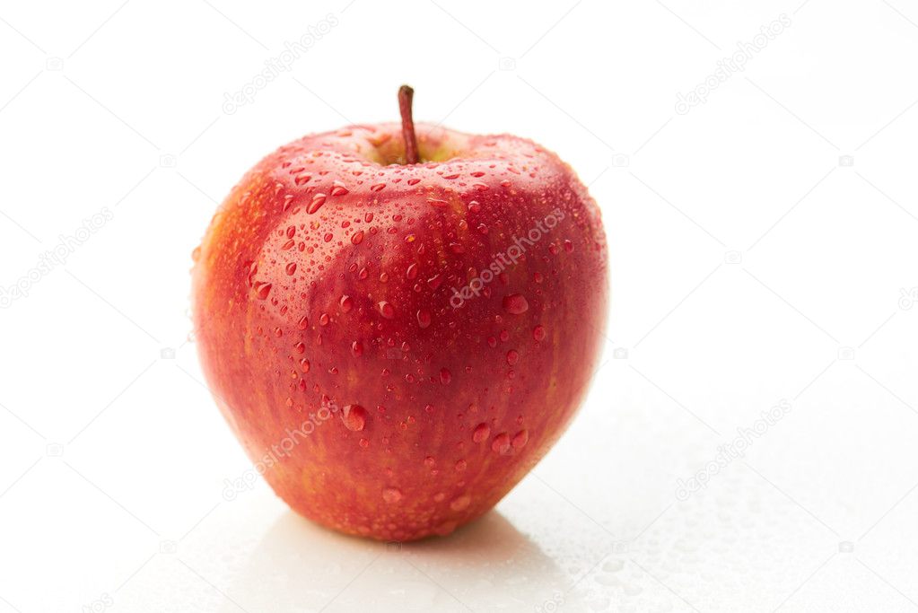 Beautiful red apple with droplet isolated on white