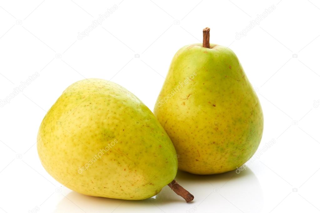 Two delicious pears on white 
