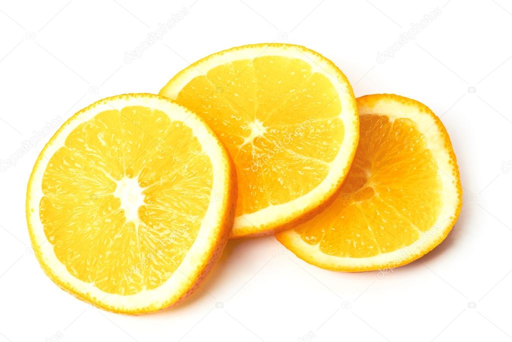 Three pieces of orange isolated on white