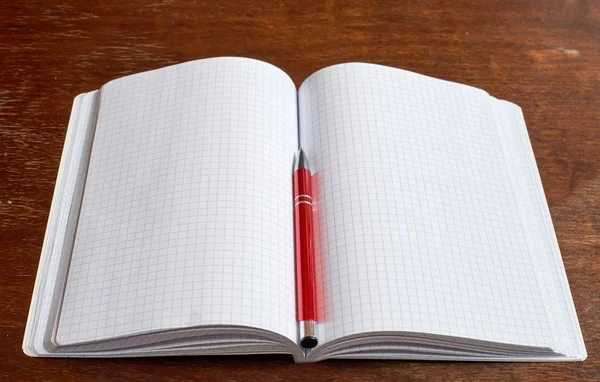 Copybook e caneta vermelha — Fotografia de Stock