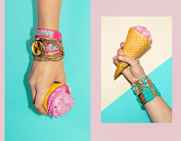 Verano dulce de vainilla. Accesorios de moda, pulseras con estilo y — Foto de Stock