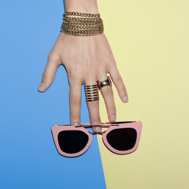 Fashion Accessories. Pink Stylish Sunglasses and Jewelry. Be van clipart