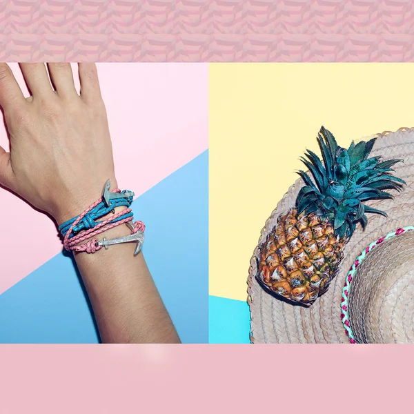 Va à la plage. Accessoires de style tropical. Chapeau et brac tendance — Photo