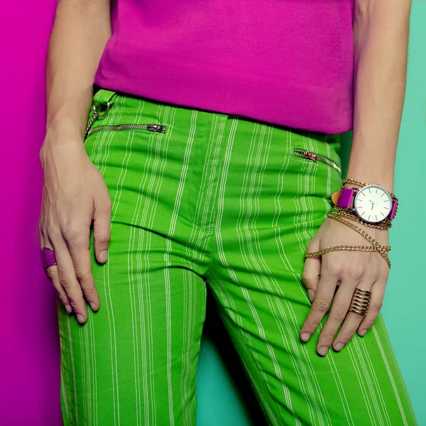 Crimson and green. Bright Summer mix. Ladies stylish accessory. — Stock Photo, Image