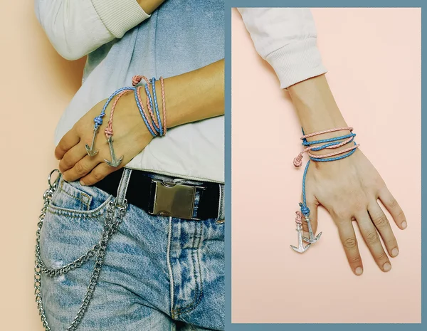 Accessoires élégants. Chaînes et bracelets. Style de mode . — Photo