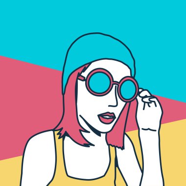 Kız vintage hippi tarzı. Pop art moda.