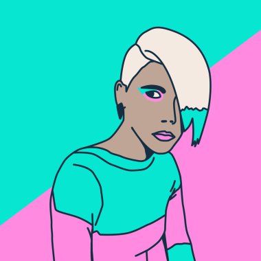 Sarışın. Şık bir saç kesimi. Vanilya eğilim. Pop sanat tasarım.