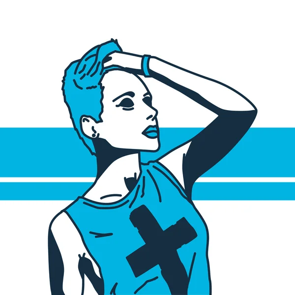 Chica punk con estilo. Moda artística. Diseño de cómics . — Vector de stock