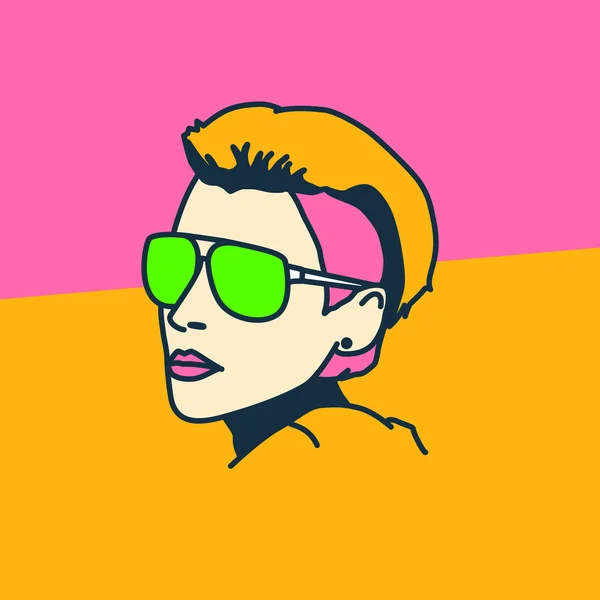 Blonde Kurzhaarfrisur. saure Farbe. Pop-Art-Disco. — Stockvektor