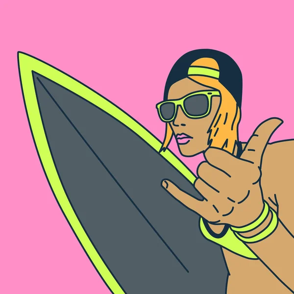 Surf Girl. Aloha Surf. Libertad. Estilo de arte pop . — Vector de stock