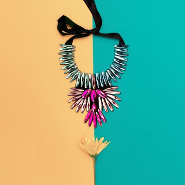 Ladies Necklace. Diamond flower. Fashion Minimalism. clipart