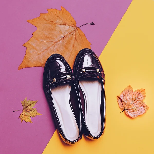 O outono chega. Mocassins elegantes para Lady. moda mínima — Fotografia de Stock