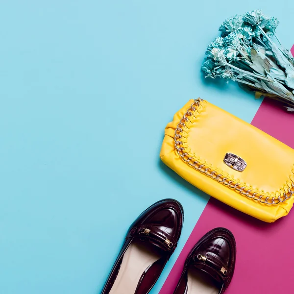 Accessori alla moda Lady. Moda Autunno stagione scarpe e pochette — Foto Stock