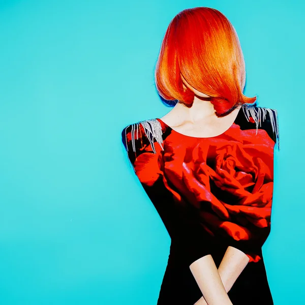 Arte de colagem de revista. Modelo sensual. Estilo Cabelo. Cabelo e Rosa R — Fotografia de Stock