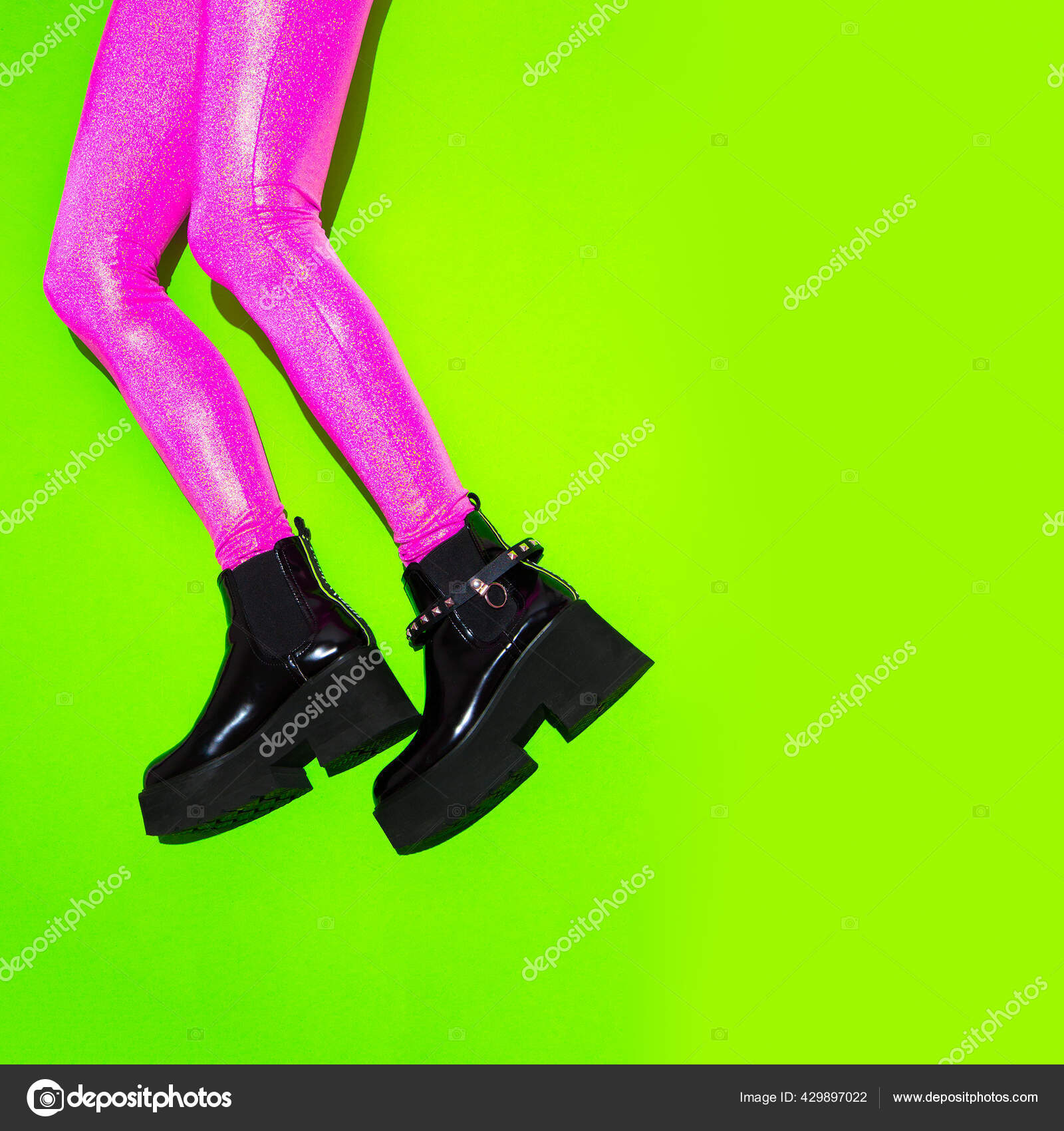 Fashion Legs Platform Party Boots Pink Leggins Minimal Background Stylish  Stock Photo by ©Porechenskaya 429897022