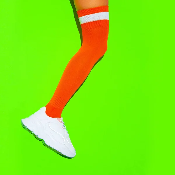 Stylish White Sneakers Vintage Sport Stockings Fresh Green Background Sport — Stock Photo, Image