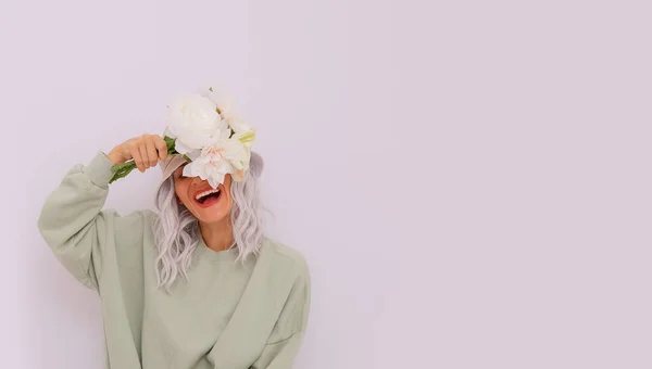 Fashion Portrait Happy Blonde Girl Wearing Trendy Bucket Hat Cotton — Stock Photo, Image