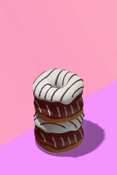 창조적 최소한의 디자인 분홍빛 보라색 공간에 유약을 도넛을 만든다 레스토랑 — 스톡 사진