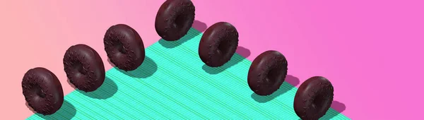 Creativo Diseño Mínimo Alimentos Hacer Donas Chocolate Espacio Geométrico Isometría — Foto de Stock