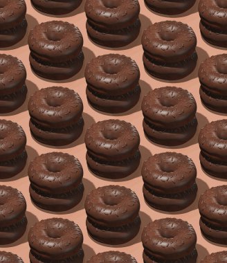 Kusursuz izometrik 3D desen. Çikolatalı çörekler. Minimum tasarım. Çörekçi, Restoran, Pastane Şekerci, Yemek Teslimatı