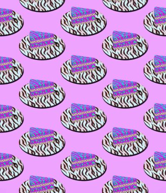 Kusursuz izometrik 3D çizim kalıbı. Yaratıcı hayvan pastası. Minimum tasarım. Restoran, bar, şeker dükkanı, yemek teslimatı konsepti.