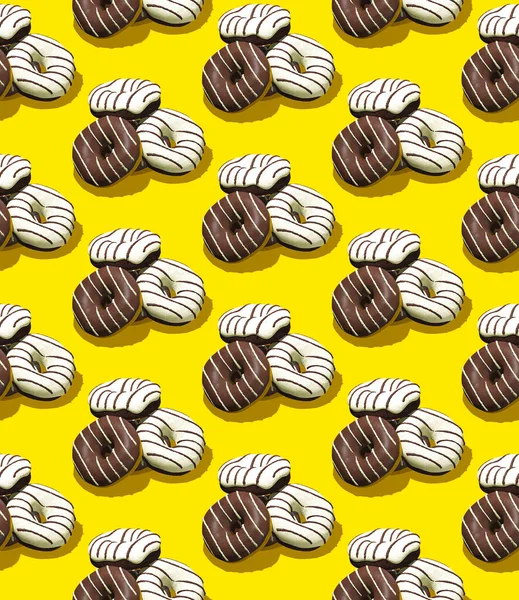 Безшовний Ізометричний Візерунок Рендеринга Чорно Білі Шоколадні Пончики Мінімальний Дизайн — стокове фото