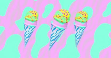 Minimum hareketli 3D sanat. Yer çekiminde minimum animasyon. Moda hayvan baskısı tasarımı 4k video.