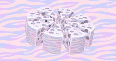 Minimum hareketli 3D sanat. Yerçekimi uzayında animasyon. Moda hayvan baskısı tasarımı 4k video.