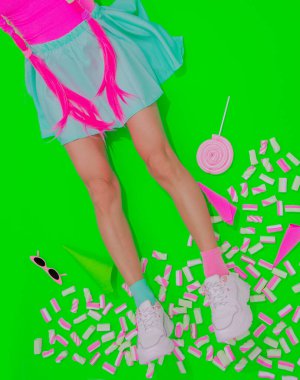 Summer sweet unrecognizable girl fashion candy minimal style. Kawaii party mood.