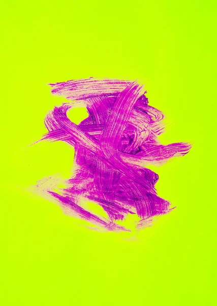 Purple Brush Strokes Paint Isolated Yellow Background Minimal Abstract Creative — Stock Photo, Image