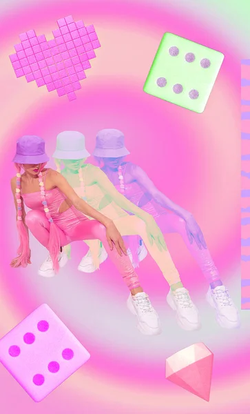 Contemporary Digital Collage Art Summer Girl 90S Pop Culture Unicorn — Stock Photo, Image