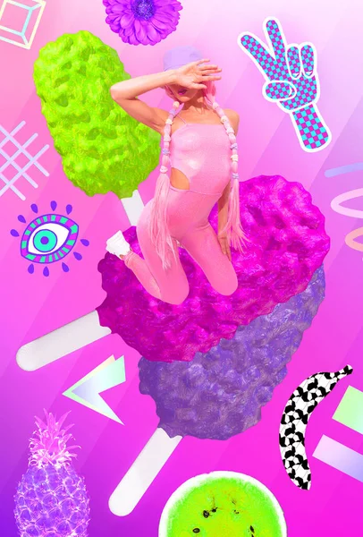Contemporary Digital Collage Art Girls Back 90S Pop Zine Culture — Stock Photo, Image