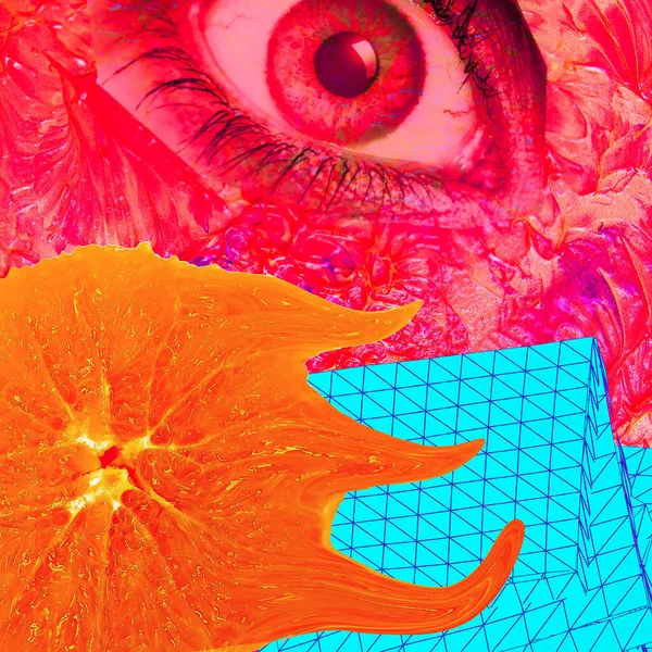 現代のデジタルコラージュアート 90年代のファッション抽象バック ポップ ジン文化 スタイリッシュな夏のオレンジ 新鮮な流行の波 — ストック写真