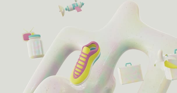Minimale Kunst Animierte Stilvolle Objekte Geometrischen Gestaltungsraum Trendige Farbkombination Schleifenbewegung — Stockvideo
