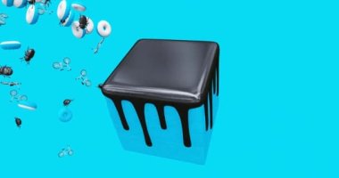 En az 3D sanat eseri. Geometrik tasarım alanında hareketli stil nesneler. Renk kombinasyonu, döngü hareketi, 4k video.